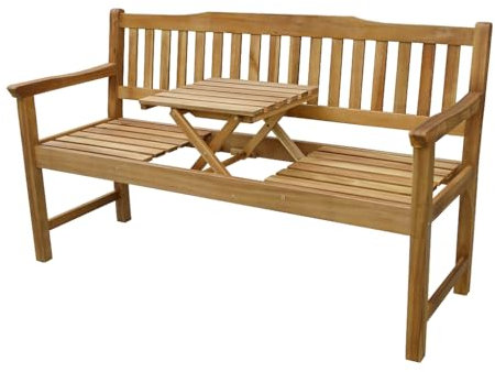 Edenoutdoor Holzbank Exquisit Duo – Wetterbeständige 2er Akazienholz-Gartenbank mit Integriertem Tisch, FSC-Zertifiziert, 150x60x88 cm, Lasiert für Langlebigkeit