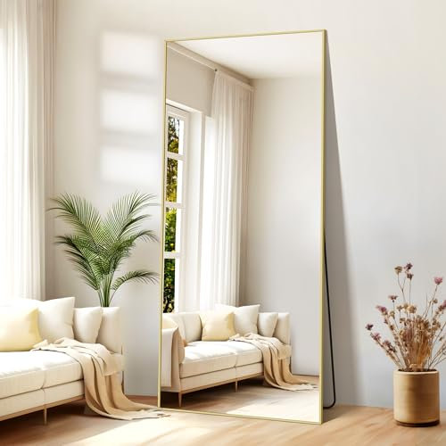 COFENY Ganzkörperspiegel, 192 × 85 cm Spiegel Groß mit Aluminiumrahmen,Standspiegel zum Stehen, Anlehnen oder Hängen, Spiegel Ganzkörper für Schlafzimmer, Wohnzimmer,Gold