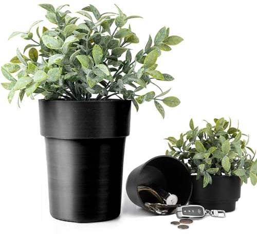 Mafagwre Blumentopf-Umleitungssafe mit Pflanzen, Pflanzgefäß Mit Verstecktem Safe Und Geheimfach, Zum Verstecken Von Bargeld, Schlüsselanhänger, Uhr (Schwarz)