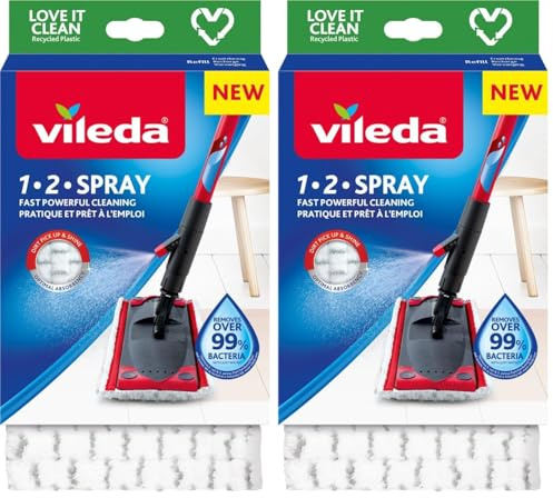 Vileda Recharge 12 Spray, Paquet de 1, 100% Microfibre, Recharge Officielle Compatible avec Les balais 1-2 Spray Max et Vileda Ultramax