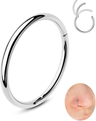 OUFER 20G Nasenring Chirurgenstahl 316L Nasenpiercing Ring 9 mm Piercing Nase Hoop Silber Nostril Nasenstecker Ohrpiercing Helix Daith Conch Frauen