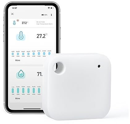 Sweet taize Termohigrómetro de Bolsillo con Sensor de Temperatura y Humedad, 2,4 GHz, WiFi, termómetro e higrómetro para Interiores, Sensor 2 en 1 con alarmas de Temperatura
