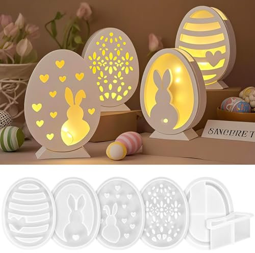Silikonformen Gießformen Ostern, 6 Stück Silikonform Ostern Hase, Silikon Gießform Ostern 3D Kaninchen Giessformen Silikonform Frühling Silikonform Osterhase Eier für DIY Osterdeko, Handwerk