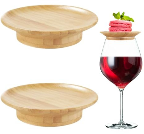 IKOPFLN 2 Stück Weinglas Topper Holz, Wine Glass Charcuterie Topper, Vorspeisenteller Weinglas Aufsatz, für Desserts Getränke Party zubehör, Familienessen & Partyzubehör