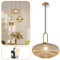 Lumeo creative | Suspension verre fumé Cristali | Lustre vintage pour salle à manger, ilot de cuisine, entree | suspension luminaire salon doré | Suspension vintage (Ambre Brillant, C - Poignée Anse)
