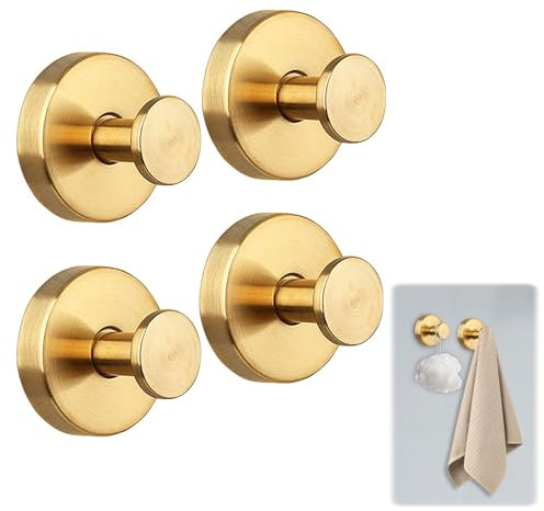 Gold Shower Hooks Suction Cup Towel Hooks for Bathroom Stainless Steel Suction Tea Towel Holder for Kitchen Sucker Hook for Glass Wall Vacuum Towel Hanger Brushed 4PCS
