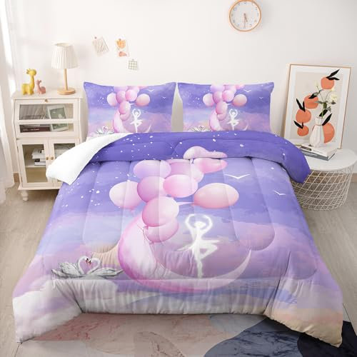 Bettdecke Rosa Lila Ballon Tagesdecke Weich Waschbar Bettdecke und Kissen Set Duvet Ganzjahresdecke Bettdecke Ohne Bezug Bett Decke Komfort Atmung Steppdecke 203x228 cm