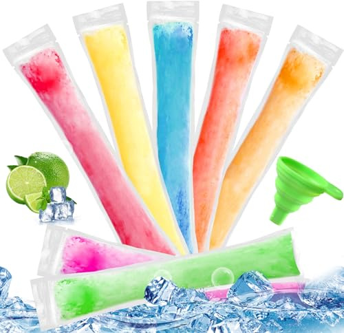Wassereis Tüten, 200 Stück Popsicle Formen Beutel BPA-frei mit 1 Trichter, Popsicle Taschen, Eis Pop Beutel, Einweg Popsicle Beutel, DIY Eisformen für Joghurt, Eisbonbons, Eiscreme