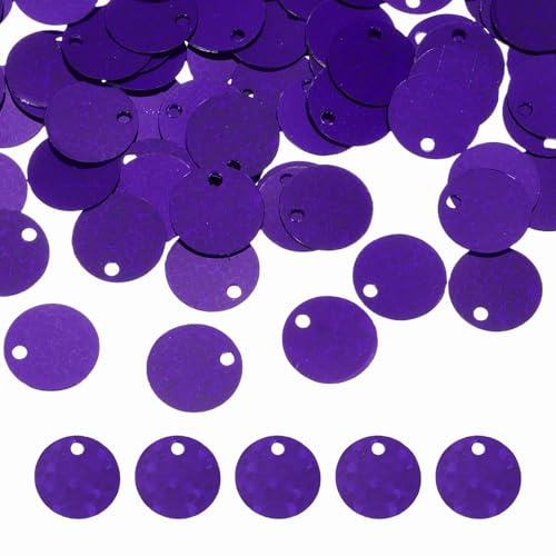 sourcing map Paillettes rotonde piatte, 600 pezzi da 10 mm, sfuse al laser, viola scuro, paillettes da cucito con foro laterale singolo per fai da te, ricamo, creazione di gioielli