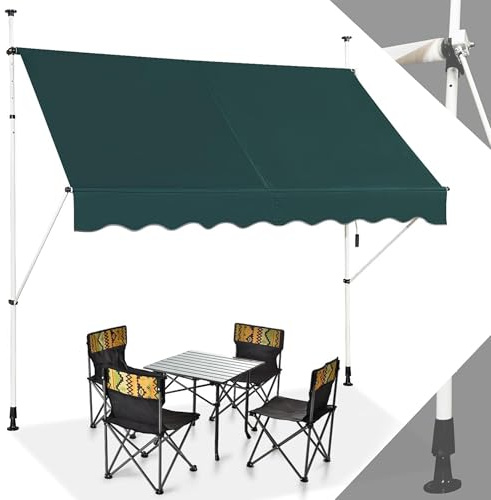 RELAX4LIFE Store Banne Rétractable 2M sans Perçage avec Manivelle, Vert | Auvent Balcon Rétractable en Tissu Oxford Anti-UV Imperméable, Hauteur Réglable 2-3M, Store Banne pour Porte Fenêtre Boutique