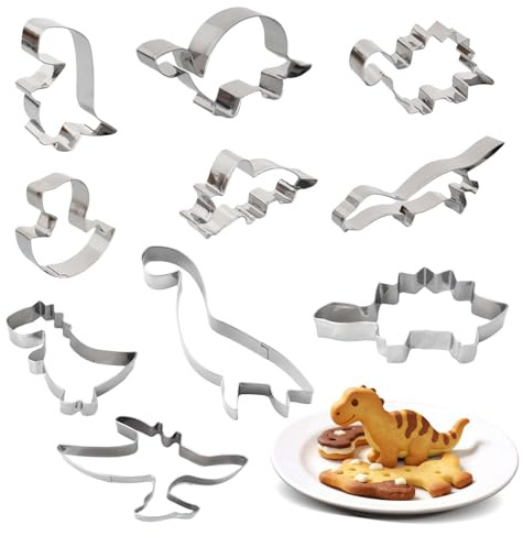 10 Pezzi Set Formine Biscotti Dinosauro,Stampo per Fondente Fai da Te,Tagliabiscotti Dinosauri in Acciaio Inox,per Festa Tema Party Decorazioni,Tagliabiscotti DIY