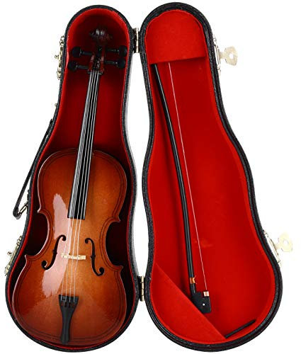 Cheotime Mini Cello Model Ornament, 23 cm Miniatur -Cello mit Gehäuse Schreibtisch Display Bass Musikinstrument Holzdekoration zarte Wohnhäuser Ornamente