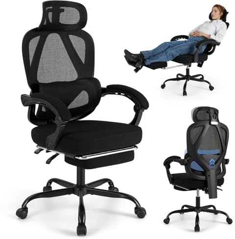 COSTWAY Bürostuhl ergonomisch mit einziehbarer Fußstütze, Schreibtischstuhl mit Verstellbarer Rückenlehne, Kopfstütze & Lendenstütze, Computerstuhl mit Wippenfunktion, Drehstuhl für Zuhause, Büro