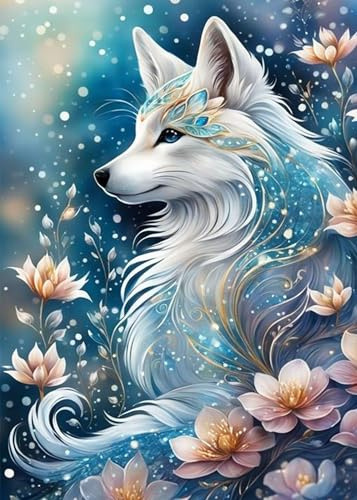 Frizlryem 5D Renard Diamond Painting Kit, DIY Fleurs Art du Peinture Diamant Complet Kits, Pays des Rêves Diamond Art Strass Point de Croix Painting pour Adultes Débutants Décor Murale Maison 30X40cm