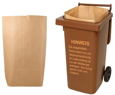 ARLI 25x Bio Papiersäcke 120L große Müllbeutel aus Papier 70x95+25 cm 2-lagig 70 g/m² braun für Gartenabfälle, Biomüll und Biotonne (25 SBeutel)