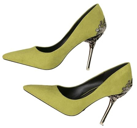 Stiletto Stiletto High Heels, 10CM Damen Pumps Spitz Party High Heels Sexy Basic Schuhe Damen Brautschuhe Geschlossen Ergonomisch Abendschuhe Wildleder (Grün,37)