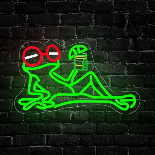 Frosch Neon Schild,Bar LED Schild Wand Deko für Home Bar Schlafzimmer Club Party Pub Restaurant Shop,Grün Frog Dimmable Leuchtschild Geschenk für Lady Männer USB Powered（15.8*9.4）