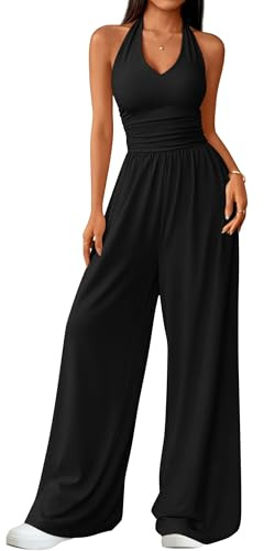 ZESICA Women's 2026 Summer Casual Sleeveless Halter Neck Jumpsuits