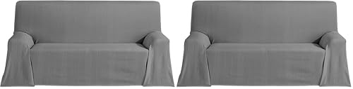 ECOMMERC3 Couvre-lit Multifonction léger et élégant pour canapé ou lit 230 x 260 cm Anthracite (Lot de 2)