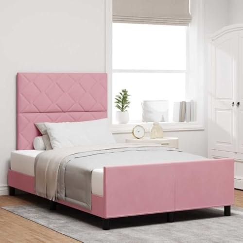 Ziaphsol Boxspringbett mit Kopfteil Rosa 120 x 200 cm, Samtbezug, Massivholzrahmen, Verstellbares Kopfteil, Robustes Bettgestell für Schlafzimmer, Modernes Design, Langlebig