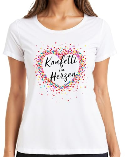 Konfetti im Herzen bunt Herz Geburtstag Karneval Fasching Fastnacht Damen T-Shirt