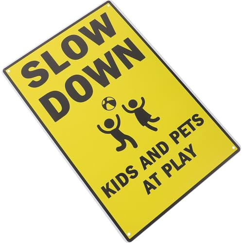 INOOMP Panneau Métallique de Signalisation Routière Ralentissement Avertissement Garçon et Filles pour Sécurité aux Abords D’Écoles