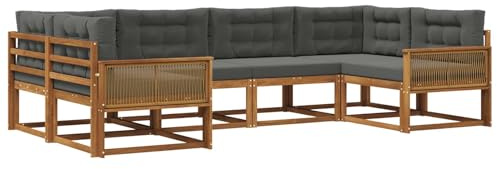 vidaXL Outdoor-Sofagarnitur mit Kissen 6 pcs Natur und Anthrazit, Akazienholz Lounge Set für draußen, modernes Gartenmöbel, wetterfest und stylisch für deinen Garten