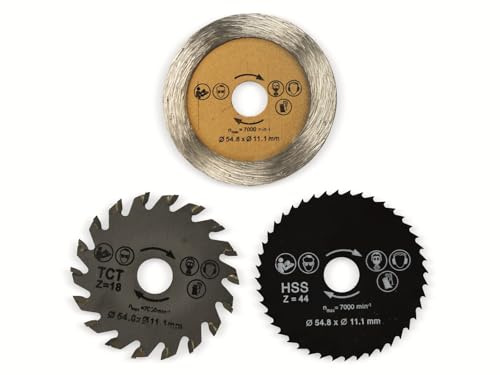 DAYTOOLS Mini-Sägeblätter SB-54.8-3, 54,8 mm | 3-teiliges Set für Mini-Handkreissägen | Hartmetall-, HSS- und Diamant-Sägeblätter | für Holz, Kunststoff, Fliesen & mehr