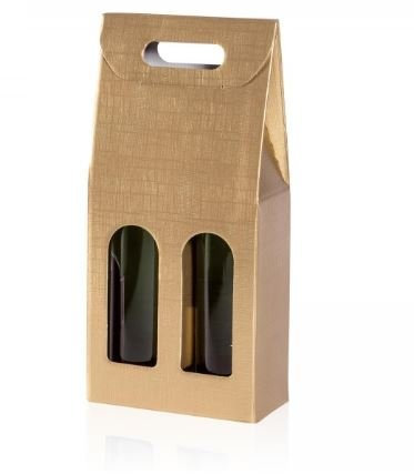 10 Stück Tragekarton Fineline Gold für Zwei Flaschen Wein/Sekt, Geschenkkarton