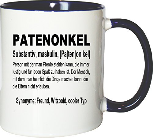 Mister Merchandise Taza de café para el padrino, la definición de nacimiento, el padrino, el hermano, la hermana o el amigo, color blanco y azul