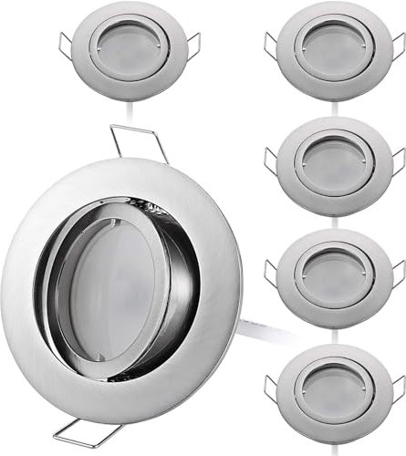 HCFEI 6er set LED Einbaustrahler dimmbar rund schwenkbar 5W flach 230V Einbau-Spot Strahler Einbauspot 68mm Bohrloch, Neutralweiß 4000K