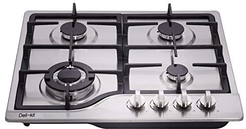 Deli-kit® 24 inch LPG/NG Gas Cooktop Dual Fuel Sealed 4 Burners Stainless Steel Gas Cooktop 4 Burners Drop-In Gas Hob DK245-A02 Gas Cooker