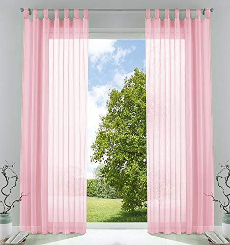 2er-Pack Gardinen Transparent Vorhang Set Wohnzimmer Voile Schlaufenschal mit Bleibandabschluß HxB 245x140 cm Hellrosa, 61000CN