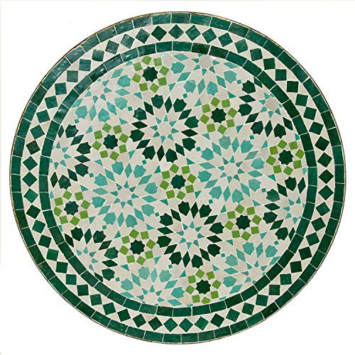 Casa Moro Esstisch Küche Esszimmer – Mosaiktisch Rund Ø 60 cm – Tisch Zellige-Fliesen – Gartentisch Balkontisch Terrassentisch – Fliesen-Tisch Wohnzimmer – Marokko