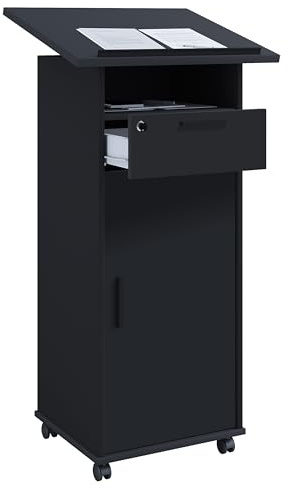 VCM Stehpult Schwarz 60x50x120 cm 1 Tür 3 Fächer Schublade Holzwerkstoff | Stehpult für Präsentationen - Büro oder Konferenzraum - Berufstätige - mit stabiler Konstruktion - für Notizen und Unterlagen