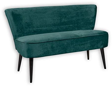 Stella Trading LORD Esszimmerbank mit Rückenlehne, Massivholz Füßen & Microvelours Bezug, Moosgrün - Bequeme 2-Sitzer Sitzbank mit gefedertem Sitz - 140 x 83 x 75 cm (B/H/T)