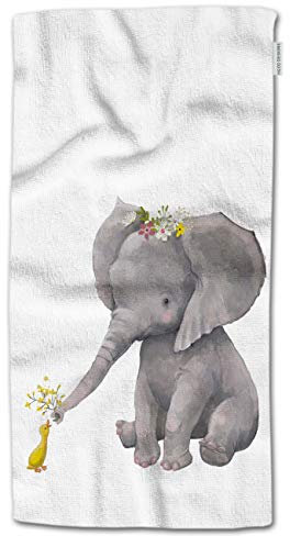 HGOD DESIGNS Niedliche Elefanten-Baumwoll-Handtücher mit Kranz und Ente, 38,1 x 76,2 cm