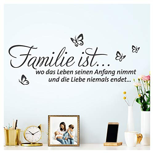 Grandora Wandaufkleber Spruch Familie ist wo das Leben I schwarz (BxH) 80 x 31 cm I Wandsticker Flur Wandspruch Wohnzimmer Wandtattoo Aufkleber Sticker W5578