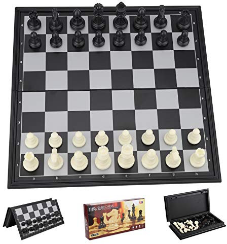 Schachspiel, Faltbares Magnetisches Schachspiel High-End-Tragbares Schachbrett, Reiseschachbrett-Spielset, Traditionelles Dame Taktisches Strategiespiel für Kinder/Erwachsene(25 * 25cm)
