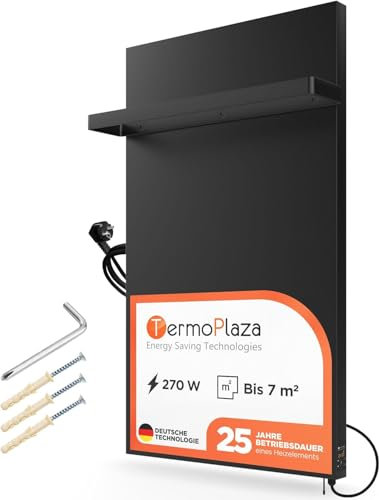 Termoplaza TÜV Toallero Eléctrico Baño Infrarrojo 270 Vatios hasta 7m2 - Radiador Eléctrico Bajo Consumo - Infrarrojo Calefacción - Radiador Toallero Negro - Calefactor Infrarrojo Bajo Consumo