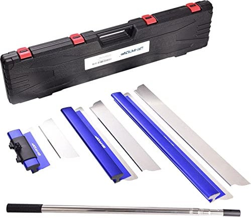 BHTOP Drywall Tools Skimming Blade with Extension Handle - 12, 22 & 32 Blades Extruded Aluminum 301 Stainless Steel Construction Tools End Caps, Wall-Board with 0.5mm&0.35mm Blue