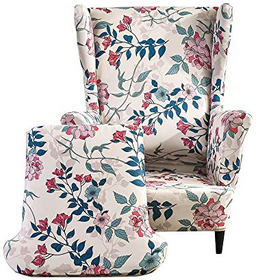 Highdi 2 Teilig Ohrensessel Überzug, Blumen Blätter Sessel-Überwürfe Ohrensessel Schonbezüge Bezug Sesselhusse Elastisch Stretch Tiger Stuhlbezug mit Armlehne Hohe Rückenlehne (blumiger Duft)