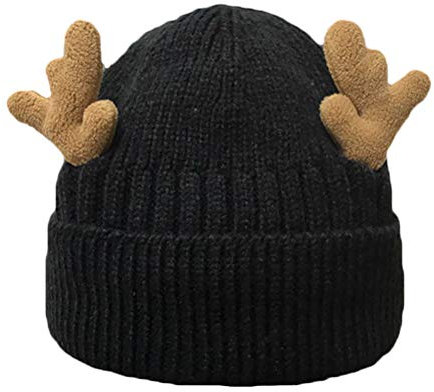 MAGICLULU 1 Packung Rentier-Mütze Geweih warme Mütze Weihnachten Strickmütze für Erwachsene Frauen Erwachsene (rot), Schwarz, Einheitsgröße