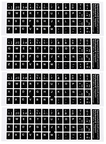PATIKIL Español Teclado Pegatinas, 4 Paquete Universal Teclado Reemplazo Cubierta Lisa para Portátil Computadora, Negro Fondo Blanco Letras