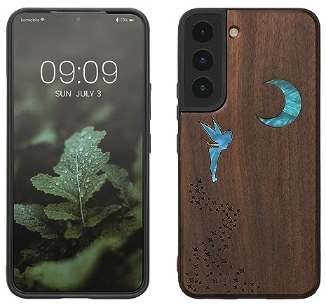 kwmobile Hülle kompatibel mit Samsung Galaxy S22 Hülle - Holz Case - Handy Cover - TPU Handyhülle in Dunkelbraun Perlmutt-Fee