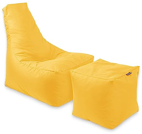 BuBiBag Calm Sitzsack mit Hocker - Gaming Sitzsack für Kinder & Erwachsene - Bean Bag auch für Outdoor Nutzung geeignet - Sitzpouf & Griff (Gelb)