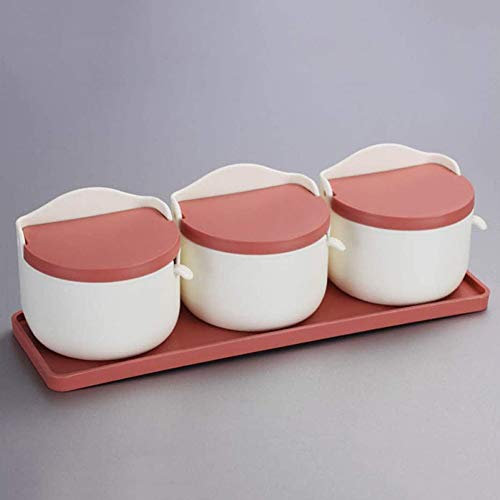 TONZN Set di scatole per condimenti in plastica con Design a Tre lattine, zuccheriera per saliera per Uso Domestico, Rosa