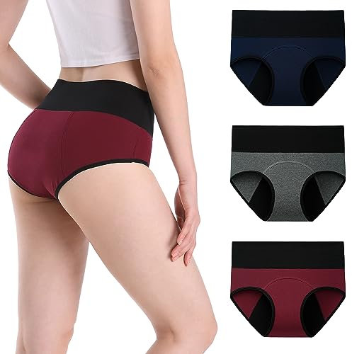 INNERSY Periodenslip Damen Perioden Unterwäsche Menstruationsslip Wochenbett Panties 3 Pack (46, Dunkle mit schwarzer Taille)