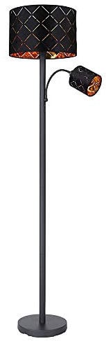 GLOBO Stehleuchte mit Leselampe Stehlampe Wohnzimmer Stehleuchte Leseleuchte Deckenfluter Schwarz Gold, Leselampe flexibel Dekorstanzungen, 1x E27 1x E14, DxH 35 x 162 cm
