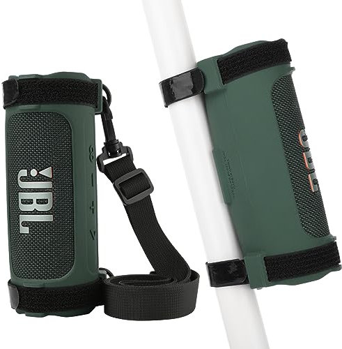 TXEsign Silikonhülle kompatibel mit JBL Flip 6 Lautsprecher, Schutzhülle JBL Flip 6 Reiselautsprecherhülle mit Schultergurt und Fahrradgurt für Fahrrad, Golfwagen, Geländer (Grün)